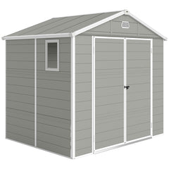 Outsunny 7.9ft x 6.2ft Aluminium Frame and Plastic Wall Shed, with Foundation - Light Grey