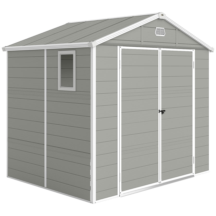 Outsunny 7.9ft x 6.2ft Aluminium Frame and Plastic Wall Shed, with Foundation - Light Grey