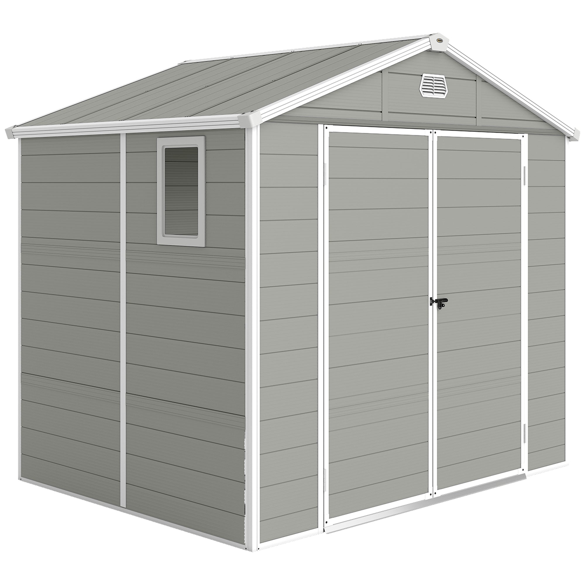 Outsunny 7.9ft x 6.2ft Aluminium Frame and Plastic Wall Shed, with Foundation - Light Grey