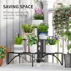 Outsunny Three-Tier Corner Metal Plants Shelves - Black