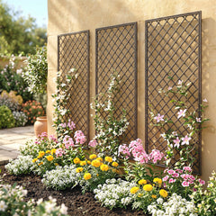 Outsunny Garden Trellis, Decorative Trellis Panels for Climbing Outdoor Plants, Natural Wood Finish