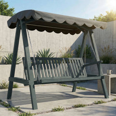 Outsunny 3 Seater Garden Swing Seat with Canopy, Wooden Swing Chair, Outdoor Hammock Bench for Balcony Patio Porch, Grey