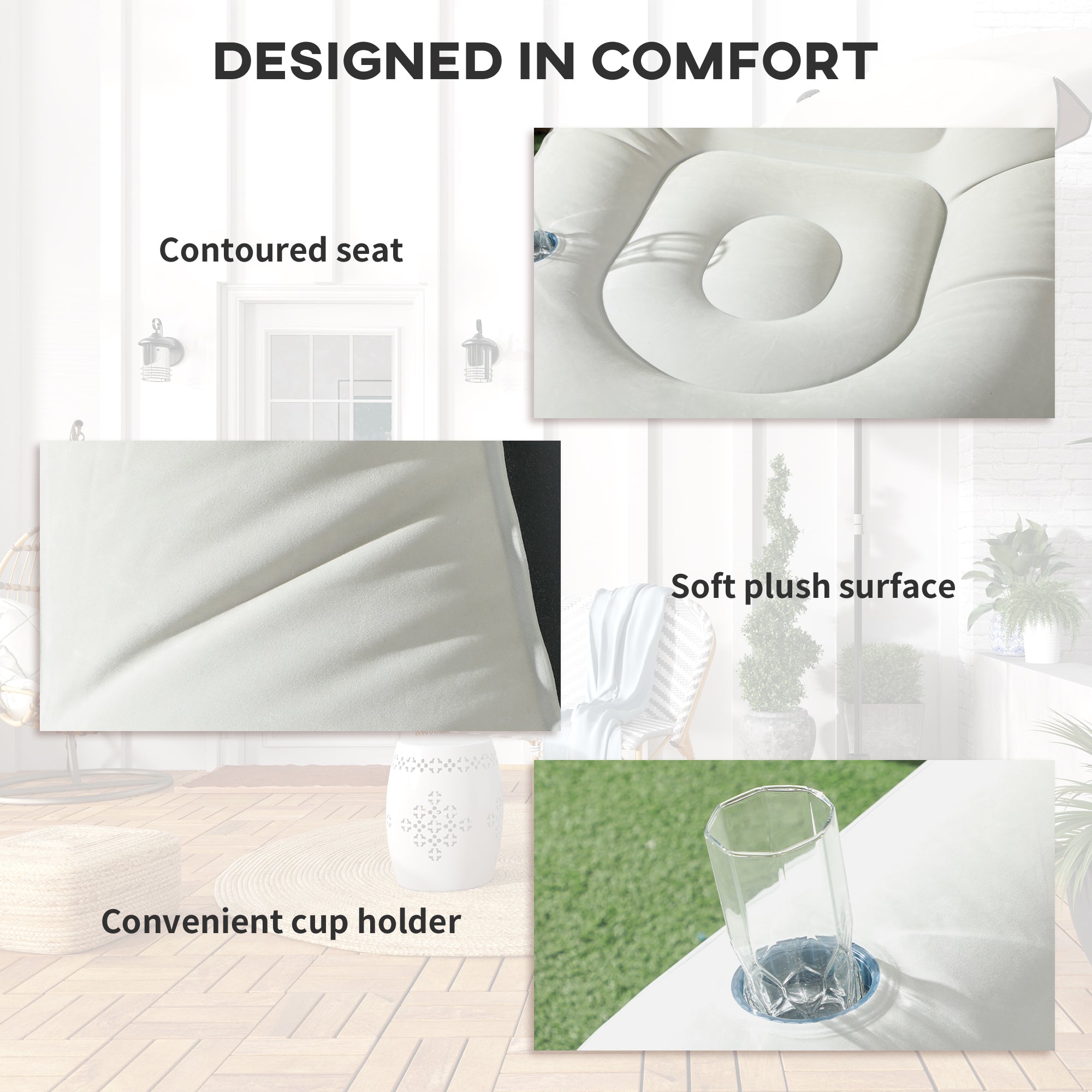 Outsunny Inflatable Tub Chair and Footstool, Grey