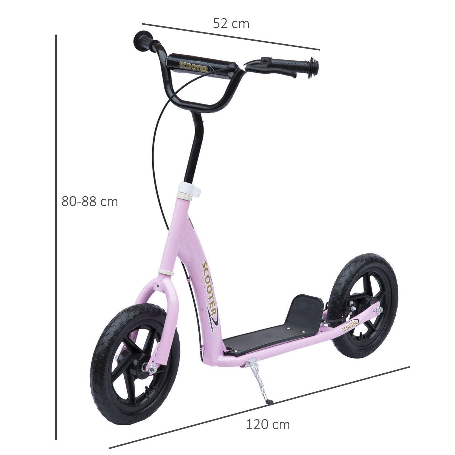 HOMCOM Kids Scooter Kick Scooter, with 12" EVA Tyres, Rear Brake, Big Wheels Scooter for 5-12 Years , Pink