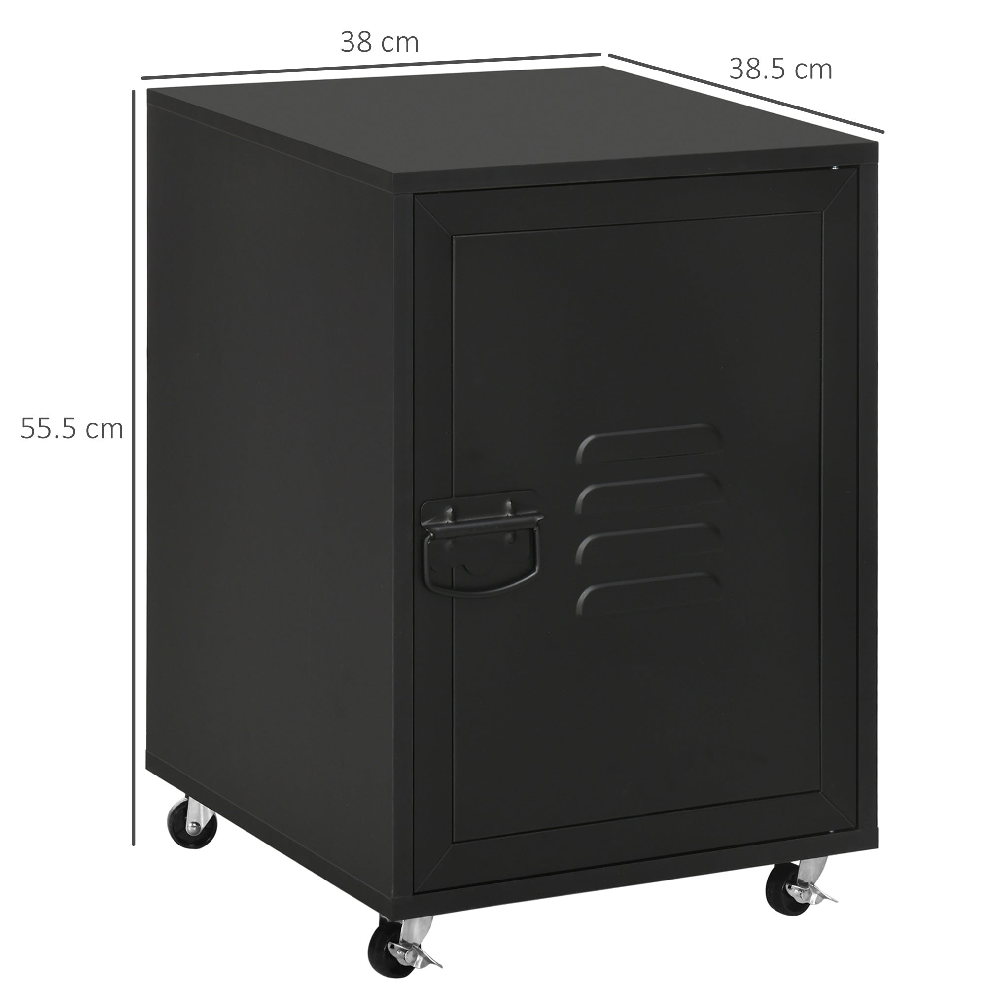 HOMCOM Rolling Metal Storage Locker Cabinet, Industrial Mobile Lockable Cabinet with Adjustable Shelf and Wheels for Home Office Living Room, Black