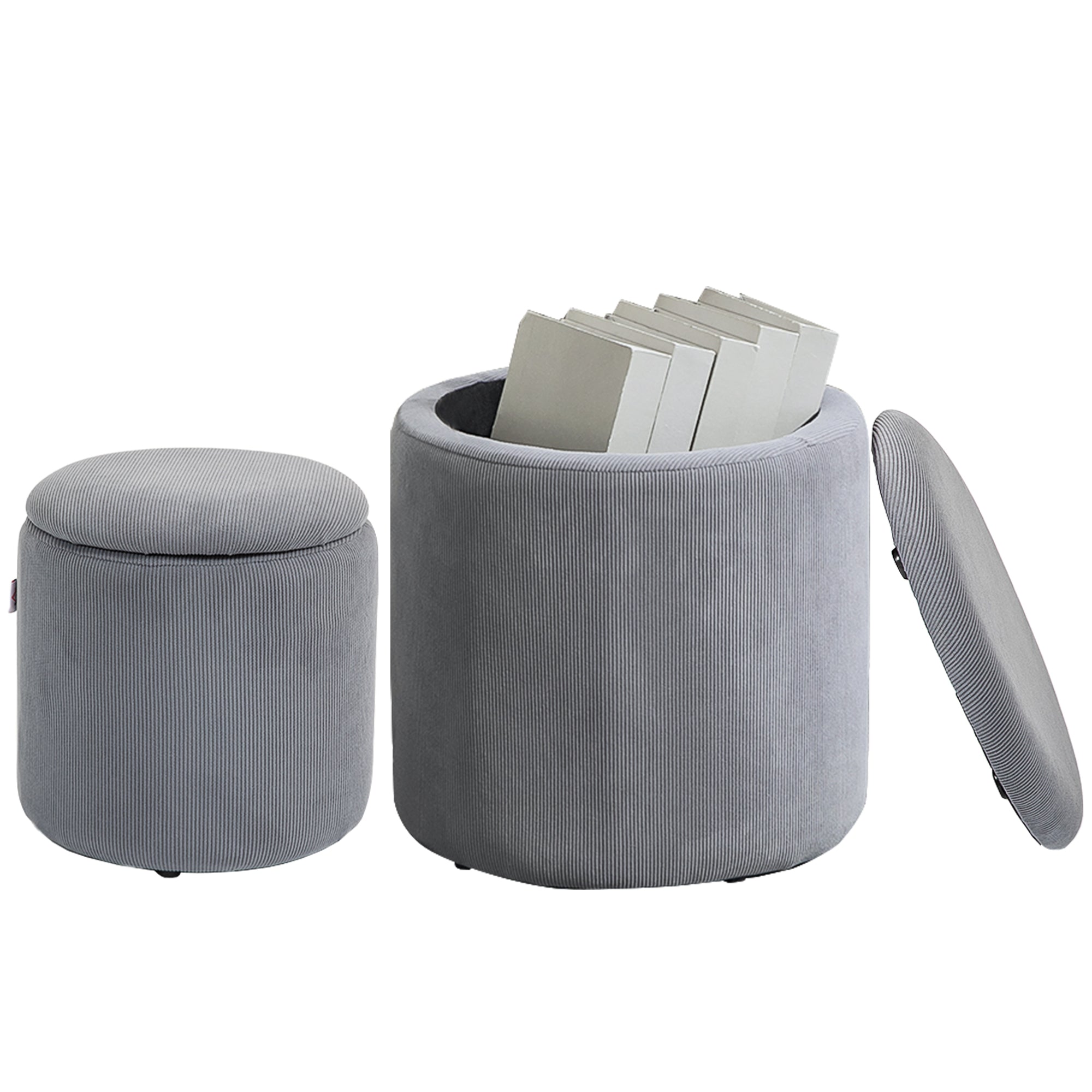 HOMCOM Set of Two Corduroy Storage Ottomans - Grey
