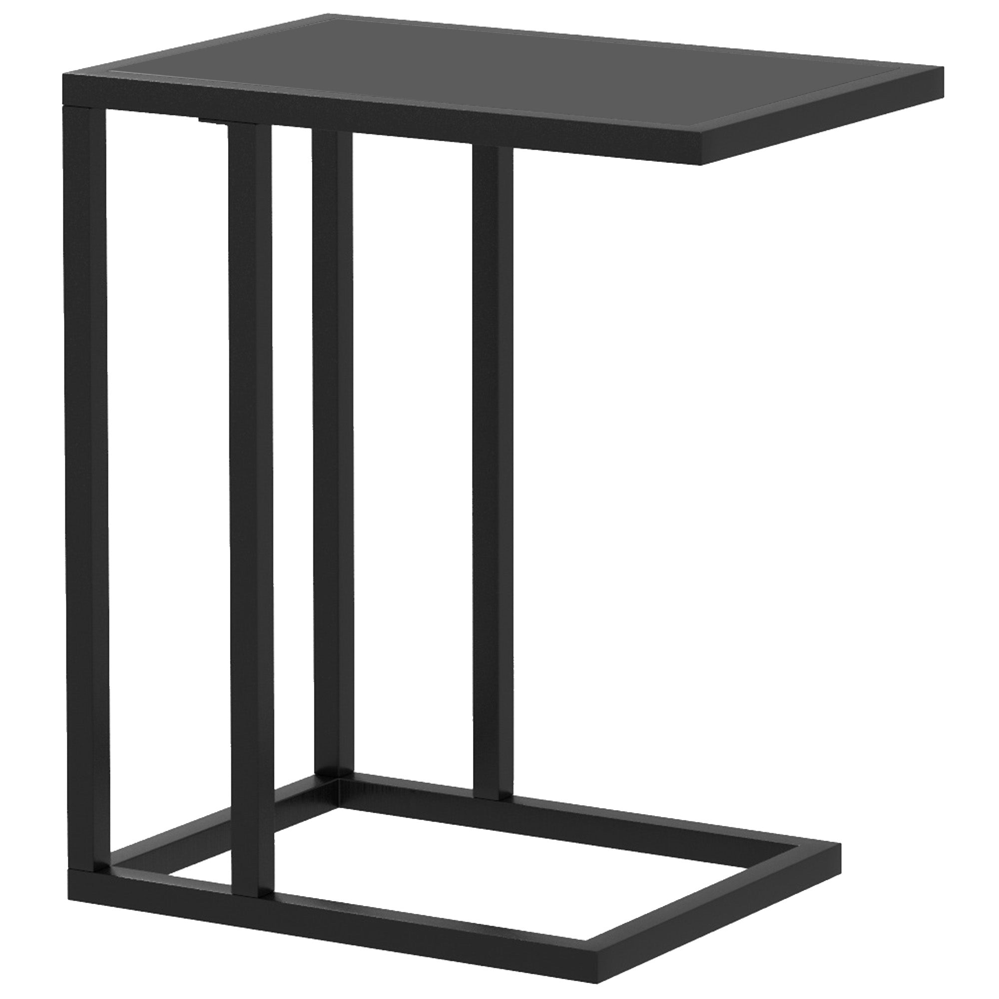 HOMCOM C Shape Bedside Table w/Metal Frame Wood-Effect Top Sofa Narrow Snack End Table for Living Room, Black