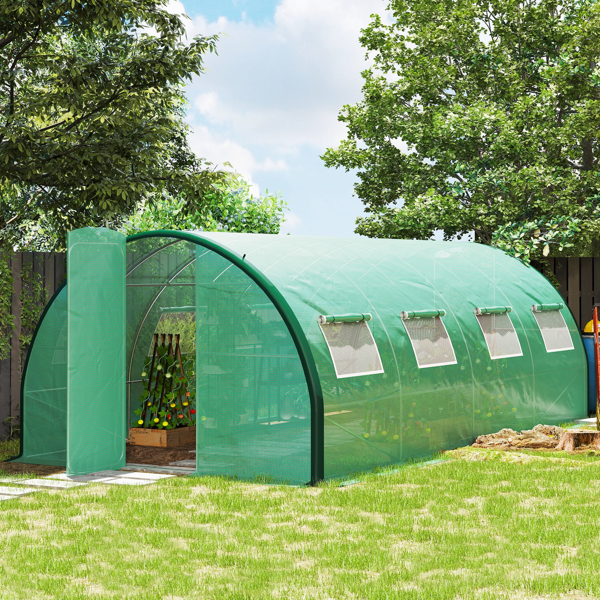 Outsunny Polyethylene Upgraded Structure Walk-in Polytunnel Greenhouse, 6 x 3(m), Green