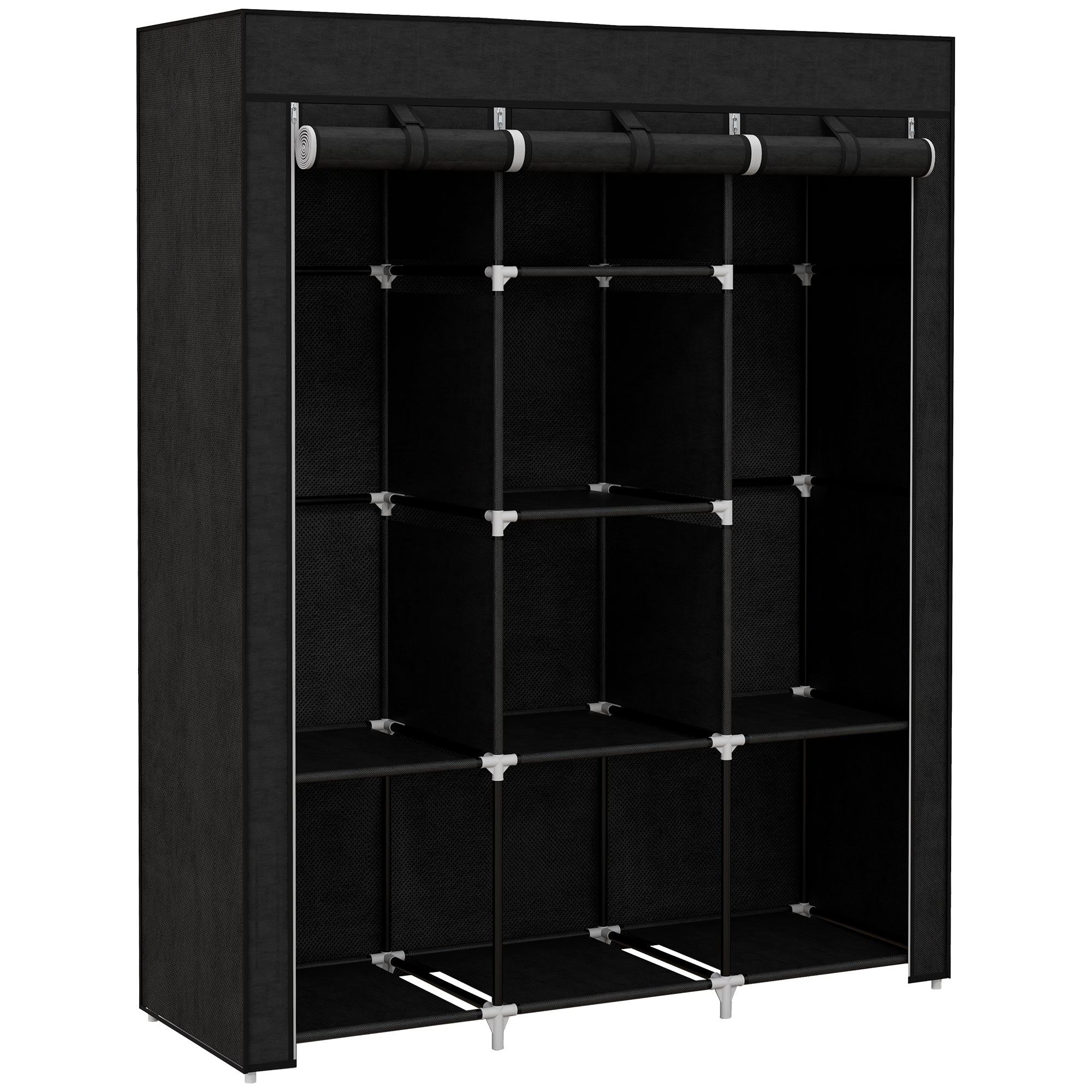 HOMCOM Fabric Wardrobe, with Rails and Shelves - Black