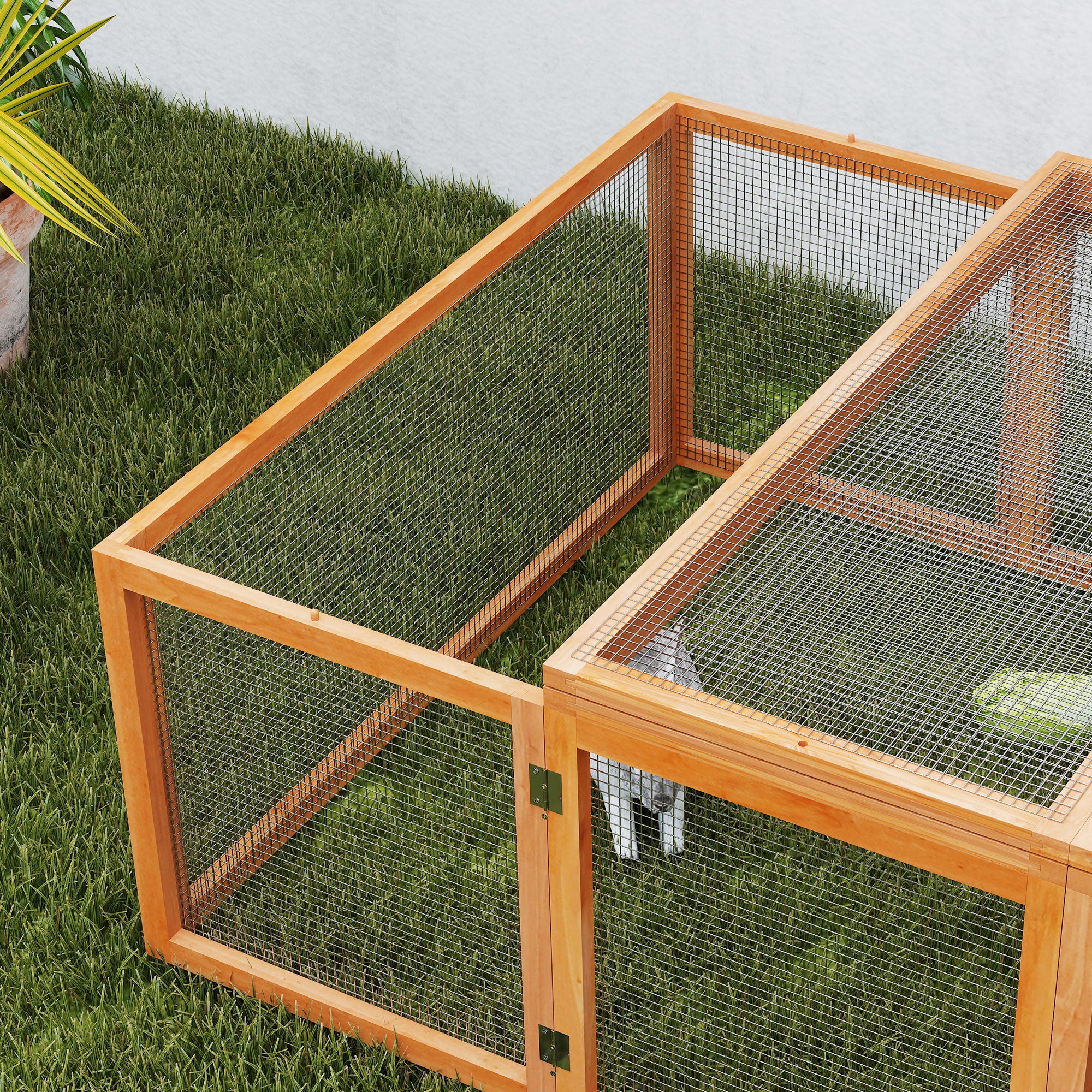 PawHut Wooden Rabbit Hutch Cage 6ft with Wire Mesh, Openable Roof, Play Space for Outdoor, Natural Wood Finish