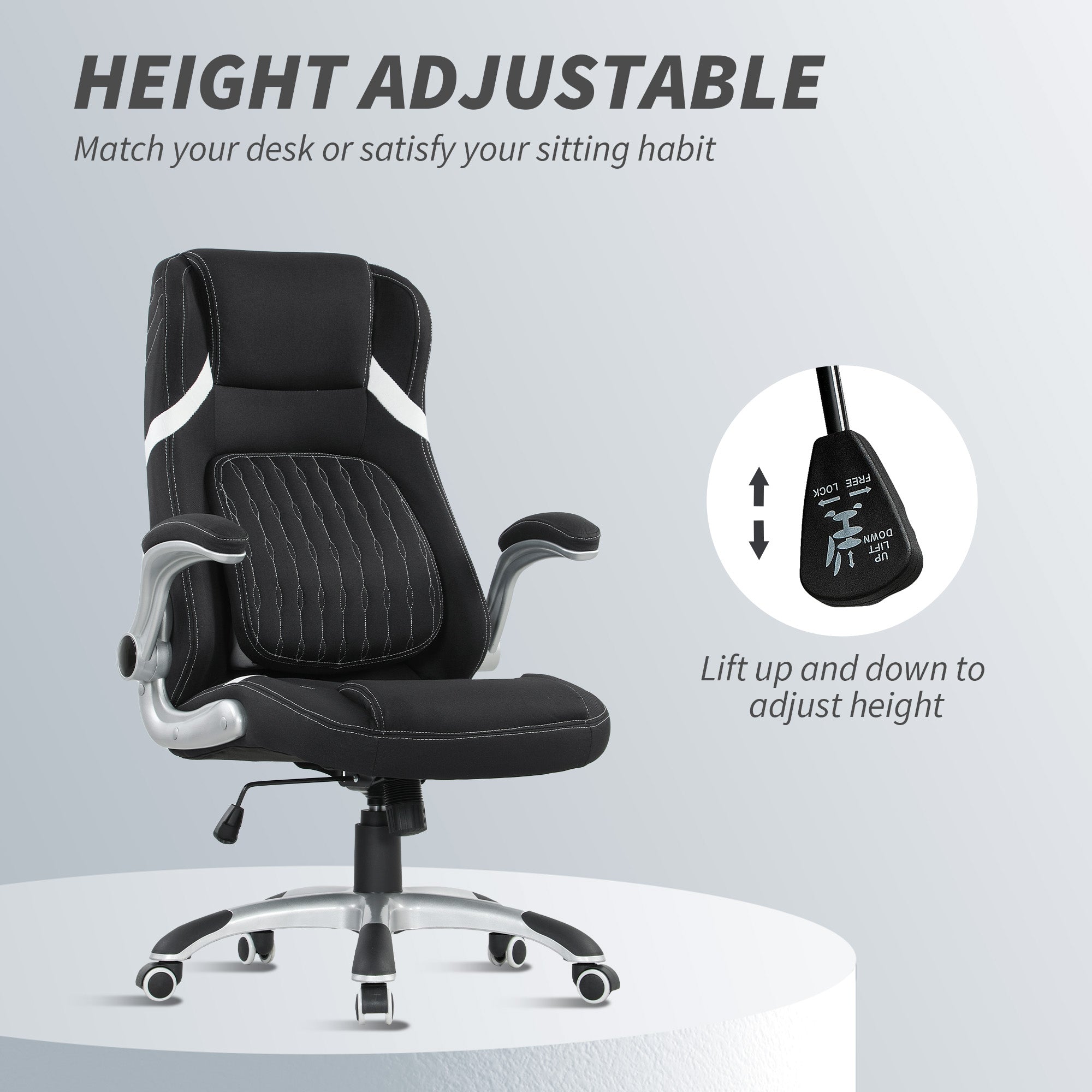 Vinsetto Linen-Look Office Chair, with Adjustable Height and Tension - Black