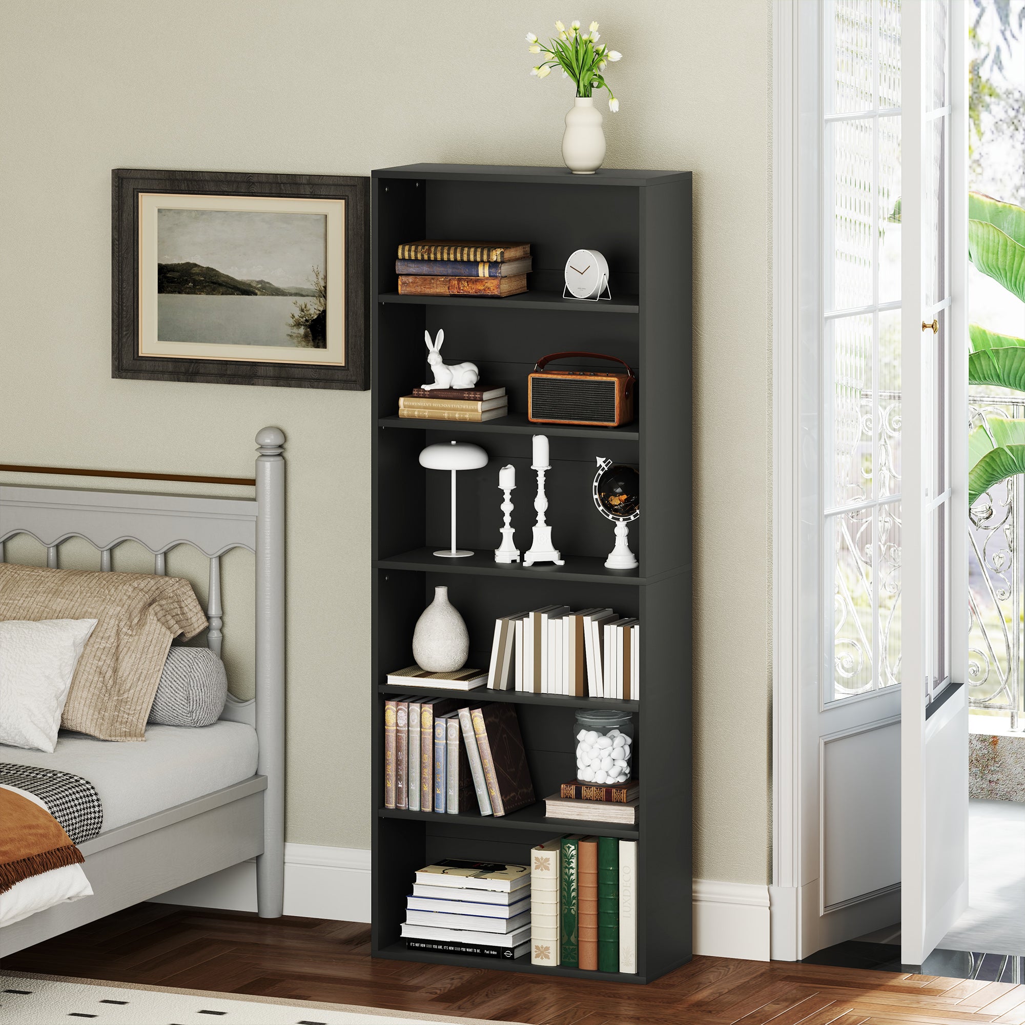 HOMCOM Six Shelf Bookcase - Black