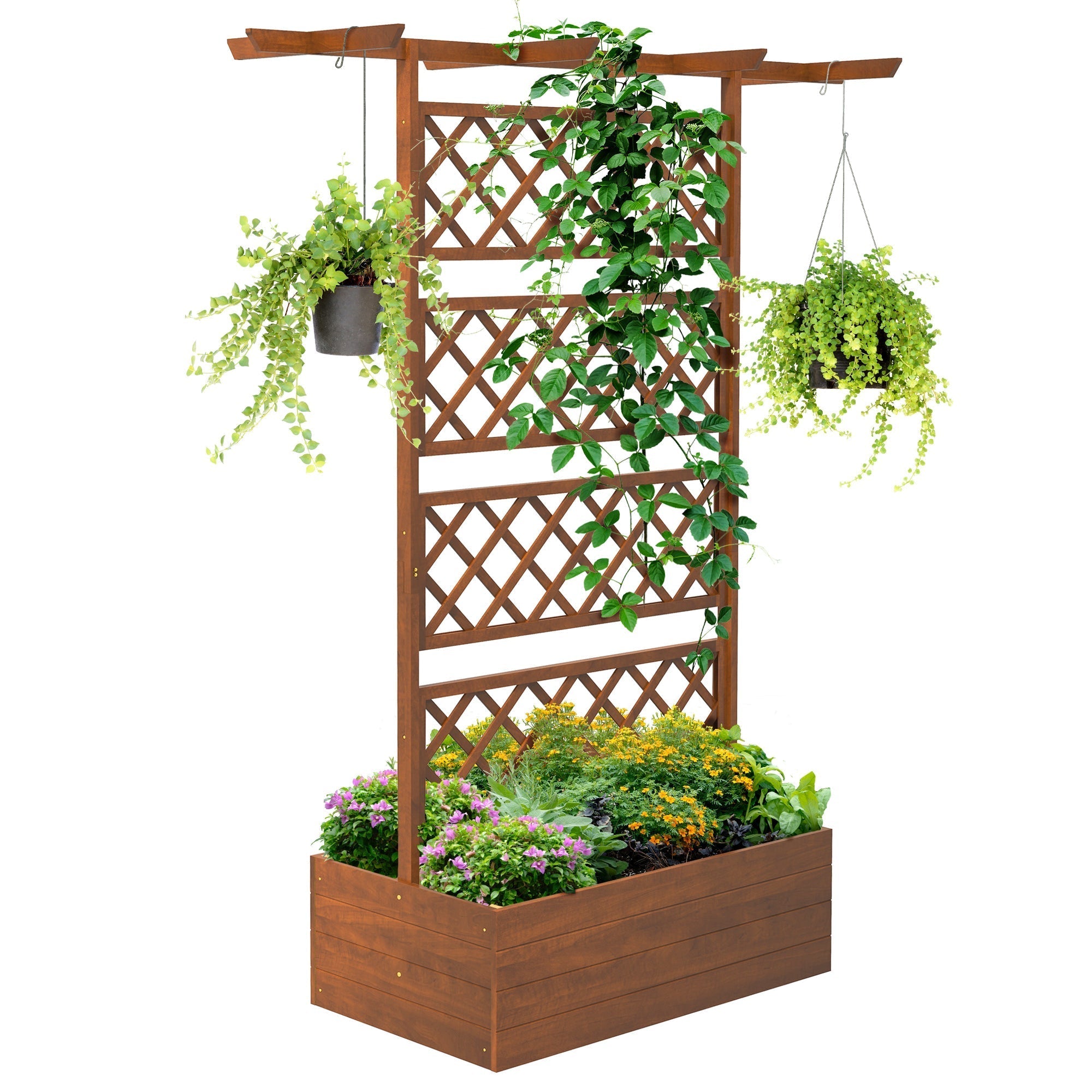Outsunny Wooden Trellis Planter Box, Raised Garden Bed to Grow Vegetables, Herbs and Flowers, Orange