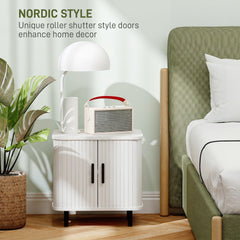 HOMCOM Nightstand with Sliding Doors and Metal Legs White Wood Effect