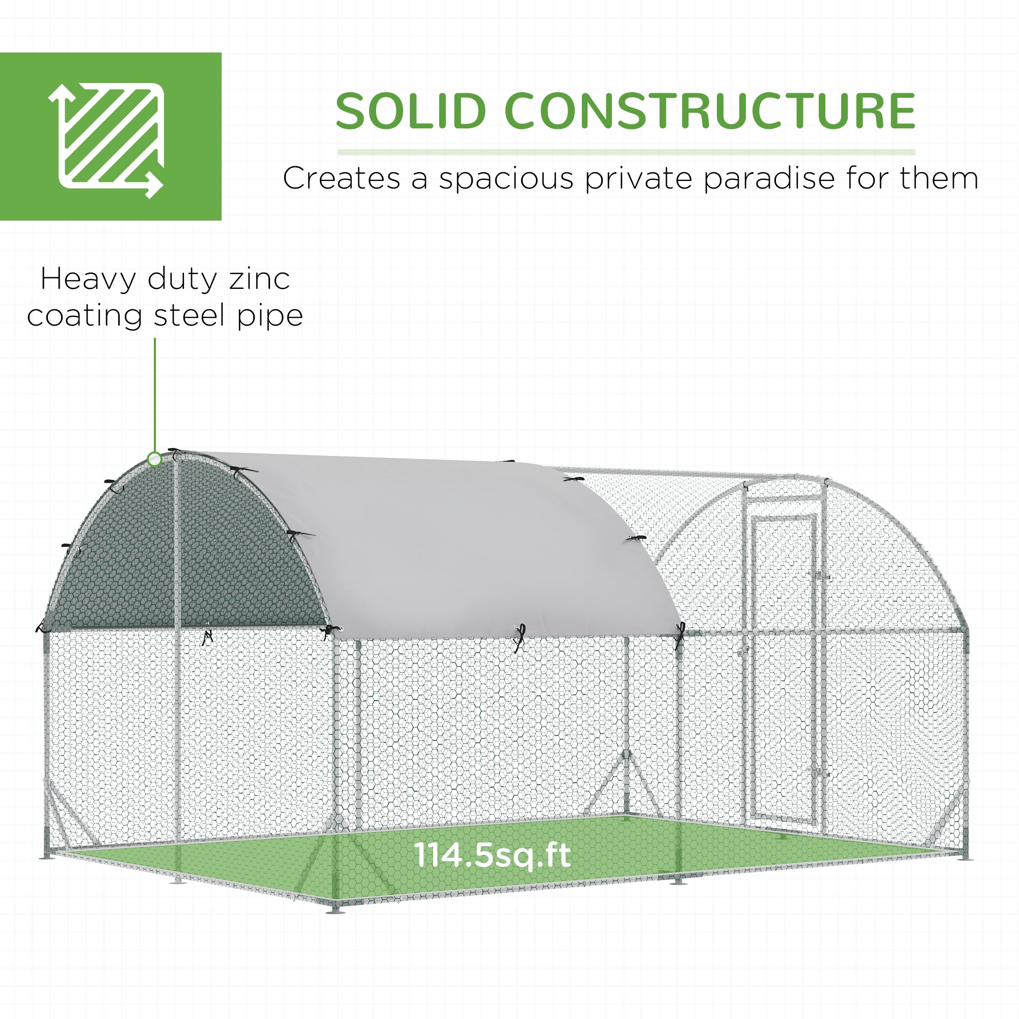PawHut Walk In Chicken Run Galvanised Chicken Coop Hen Poultry House Cage Pet Playpen Garden with Water-Resist Cover, 2.8 x 3.8 x 2m