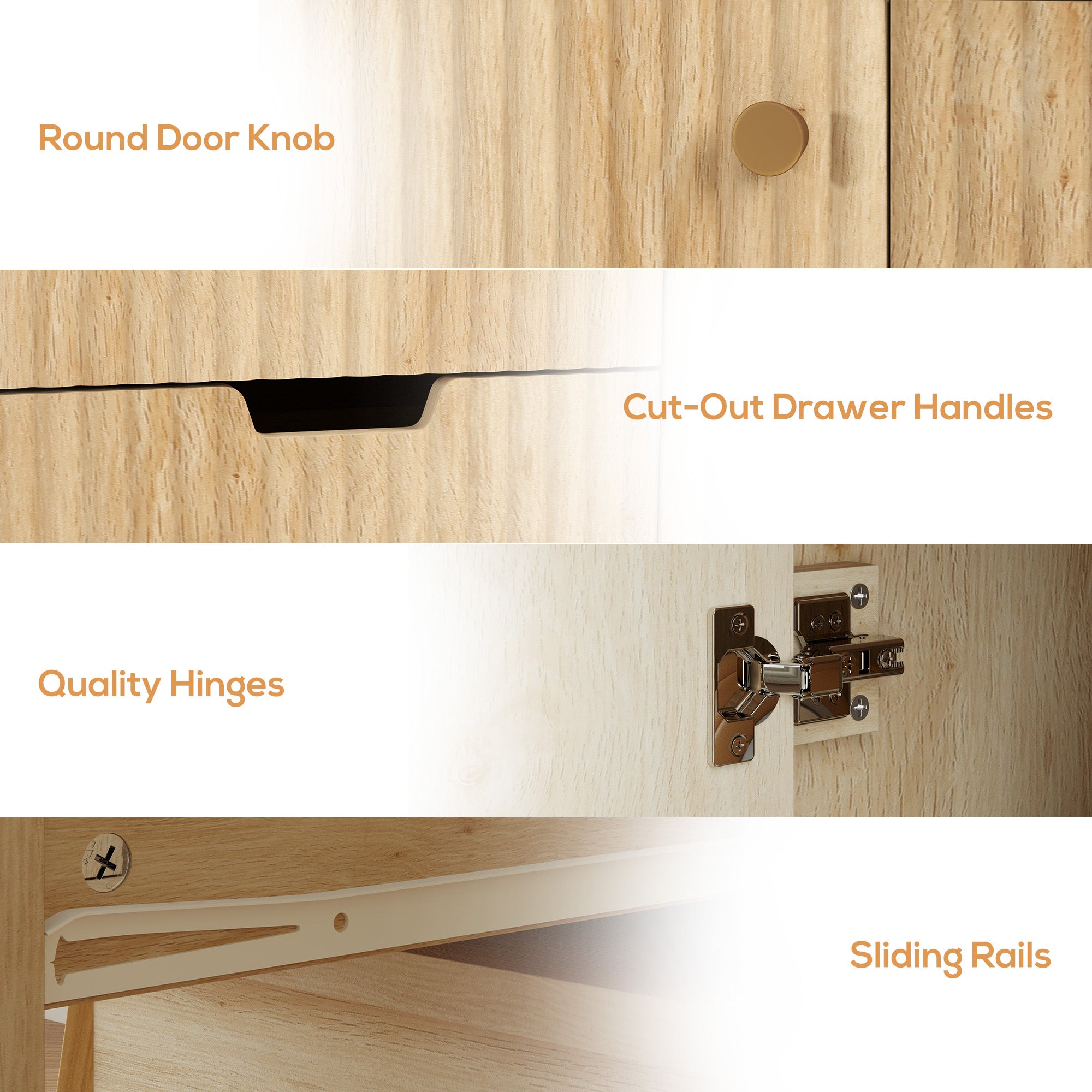 HOMCOM Small Sideboard with Drawers and Adjustable Shelf - Nature Wood Finish