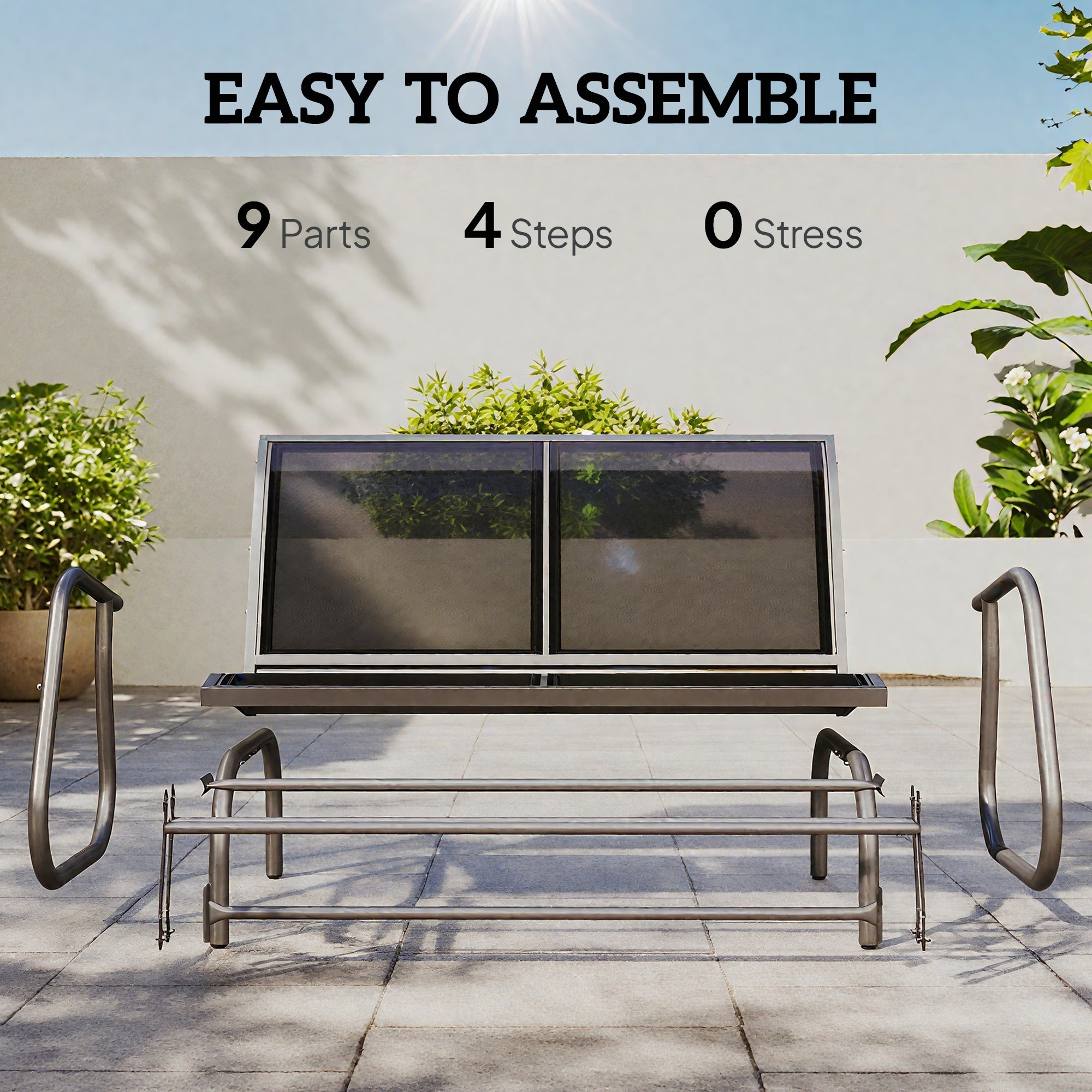 Outsunny 2-Person Outdoor Glider Bench Patio Double Swing Gliding Chair Loveseat w/Power Coated Steel Frame for Garden Patio Porch, Black