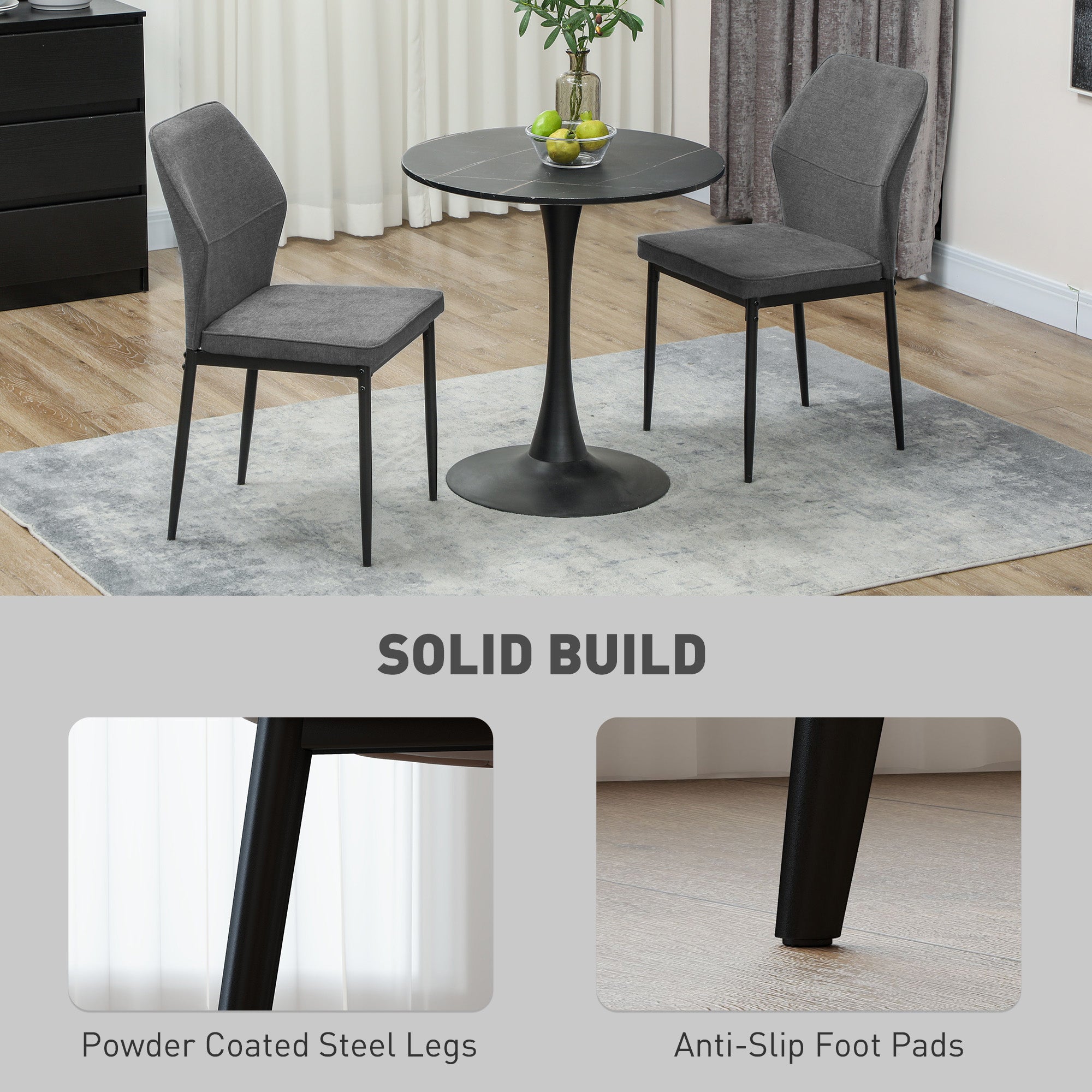 HOMCOM Velvet Dining Chairs Set of 2, Modern Upholstered Kitchen Chairs with Metal Legs, Curved Back and Padded Seat, Armless Side Chairs for Dining Room, Bedroom, Living Room, Grey