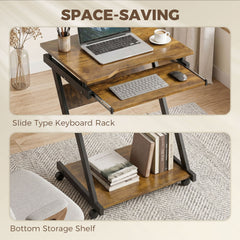 HOMCOM Movable Computer Desk with 4 Moving Wheels and Keyboard Tray