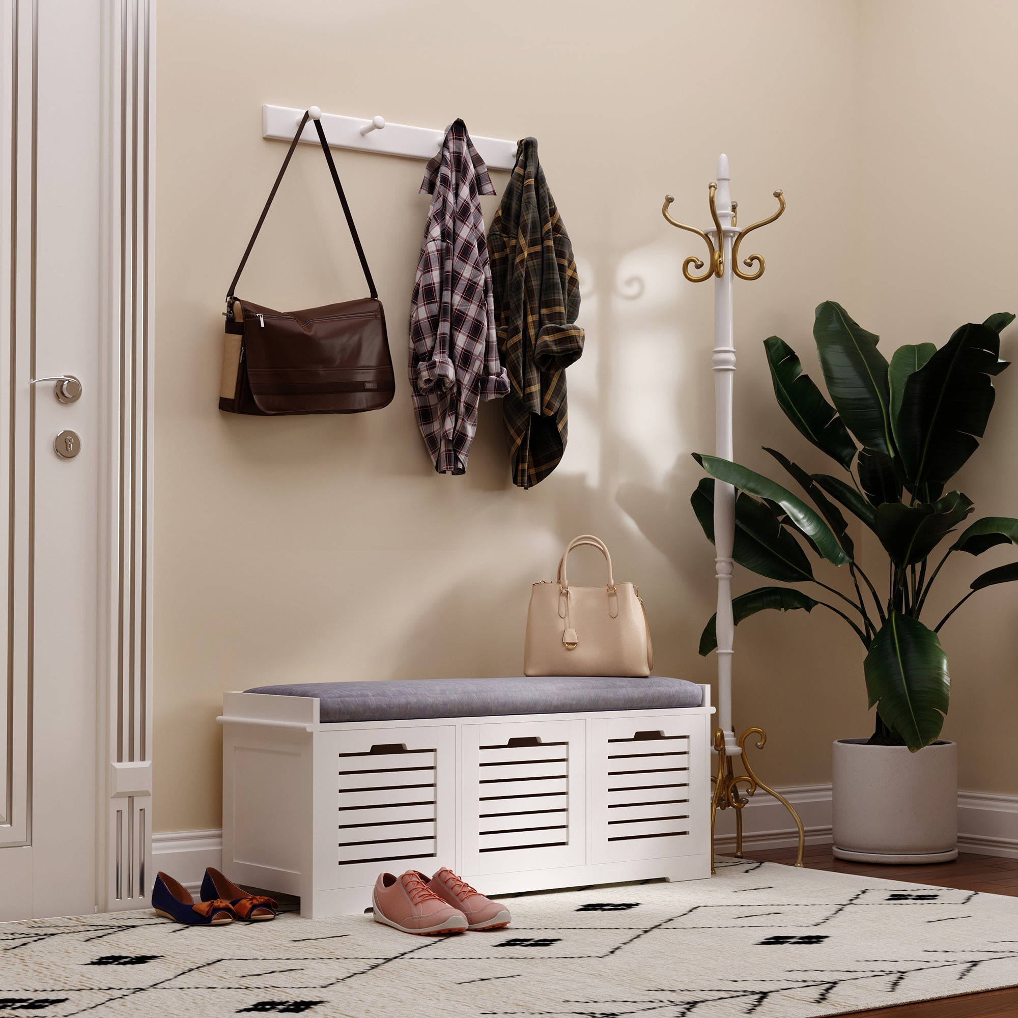 HOMCOM 3-Drawer Shoe Storage Bench - White
