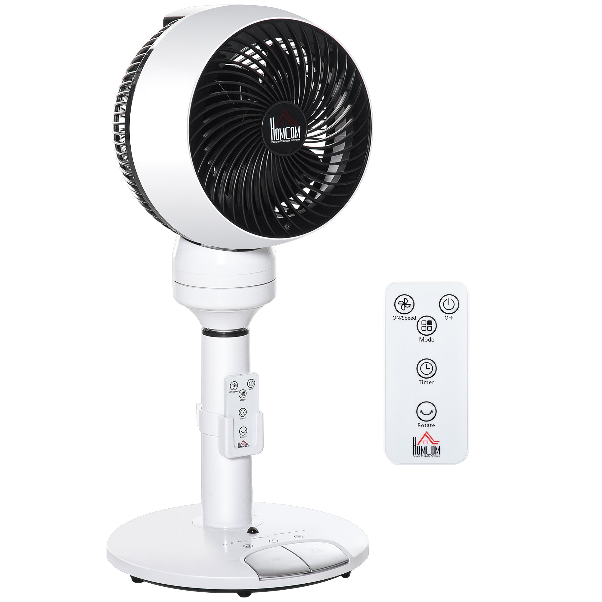 HOMCOM 9'' Air Circulator Fan 3 Speed 3 Mode, 70Â° Oscillation 90Â° Vertical Tilt, Height Adjustable, Remote Controller, for Living Room, Bedroom, Office, Black and White