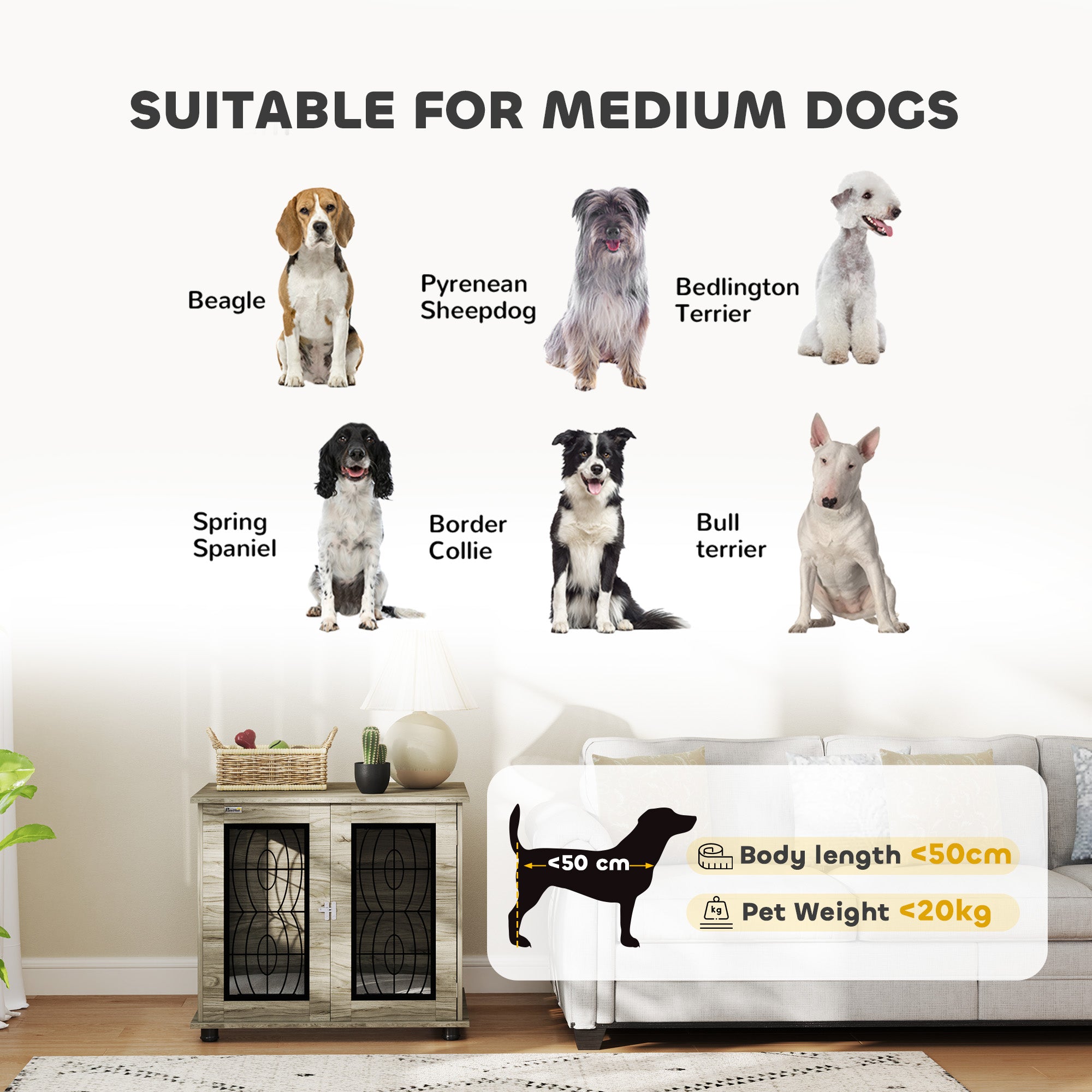 PawHut Indoor Dog Crate Furniture End Table with Soft Washable Cushion, Lockable Front Door, for Medium Dogs - Black