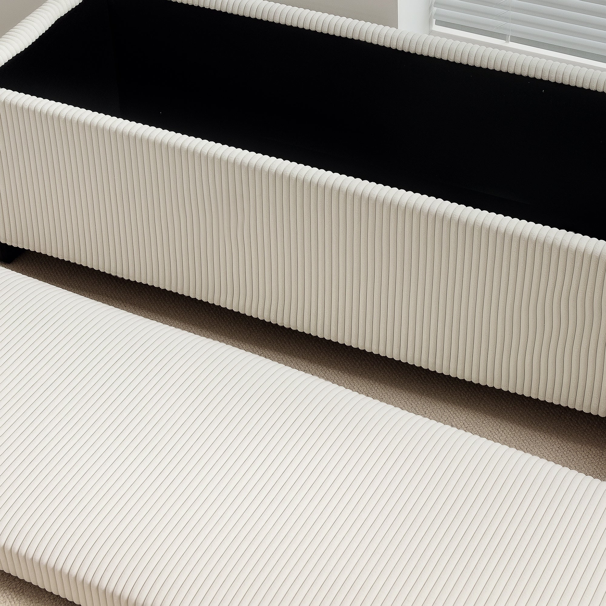 HOMCOM Storage Ottoman Bench, Corduroy Footstool with Removable Lid and Legs, 112cm Storage Chest Box for Living Room, Bedroom, Hallway, Beige