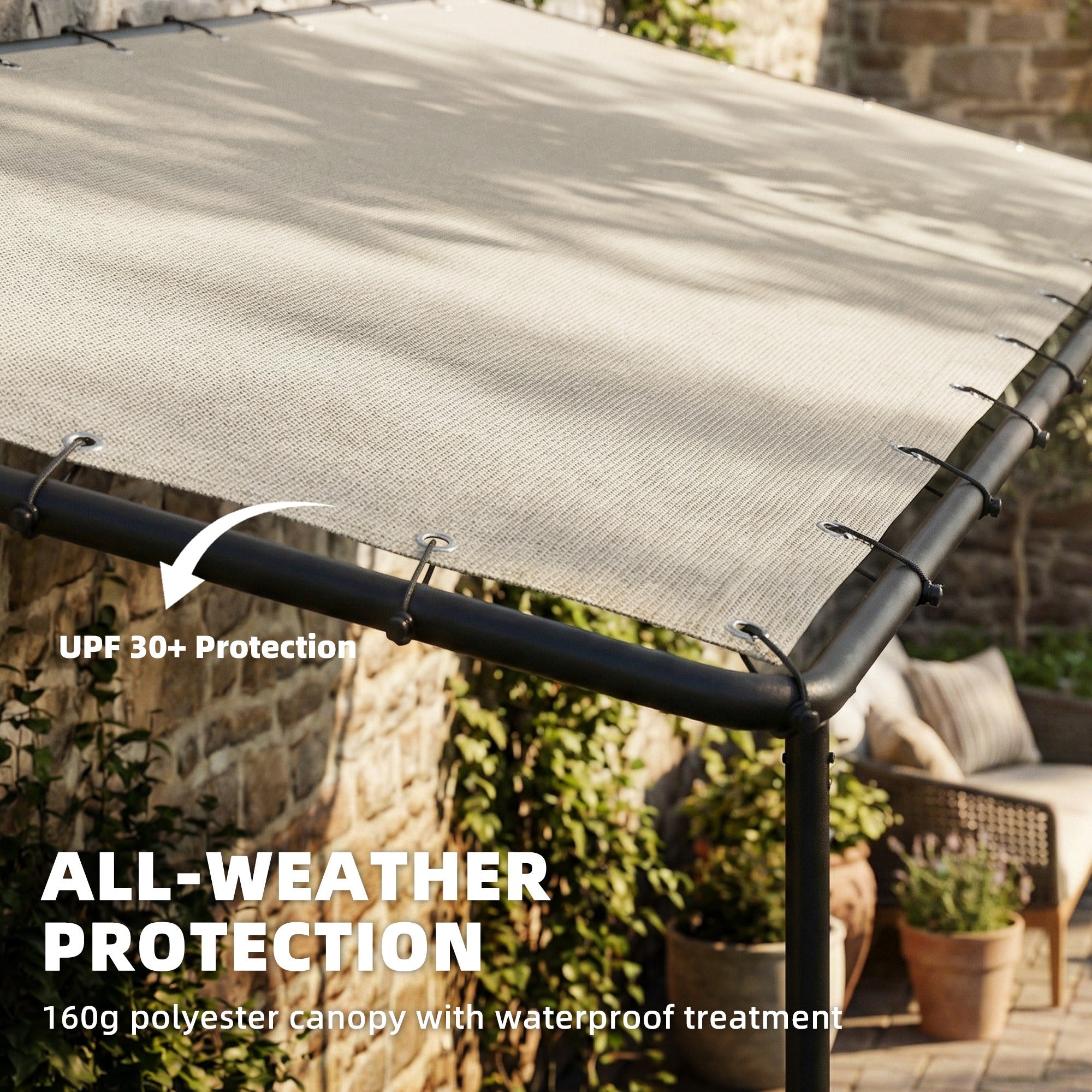 Outsunny 3 x 2 m Lean to Garden Pergola, Metal Frame Gazebo Pergola with UPF30+ Protection, Sloped Roof, Drainage Holes, Cream