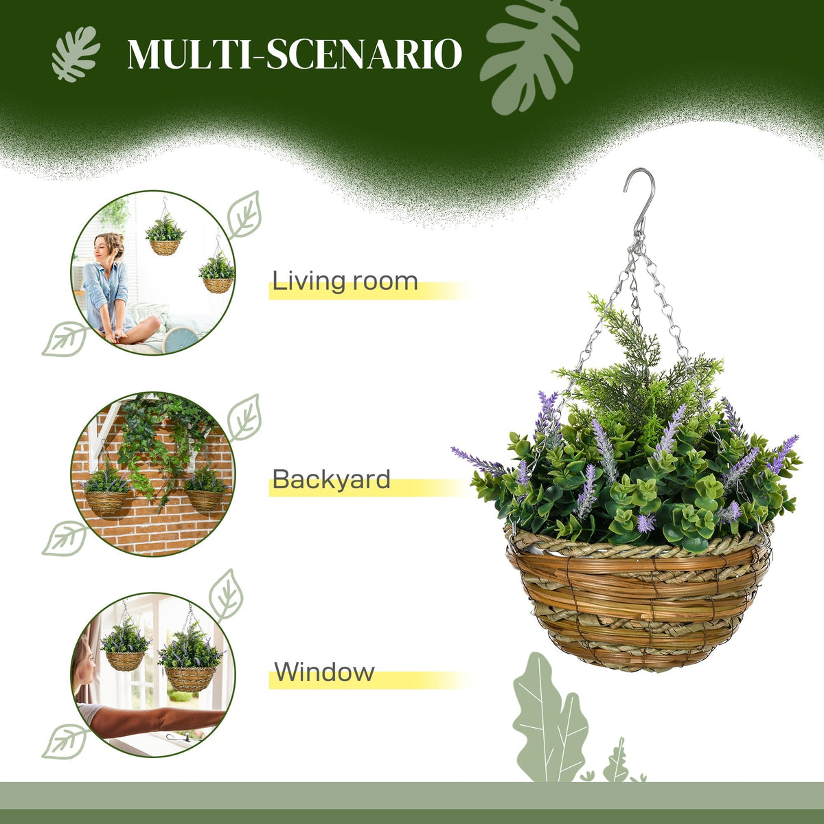 Outsunny Set of Two Artificial Hanging Lavender Flower Pots - Purple