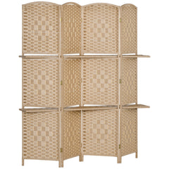HOMCOM Freestanding Privacy Screen, 4 Panel Folding Room Divider for Living Room, Bedroom and Office, 160 x 170cm, Natural