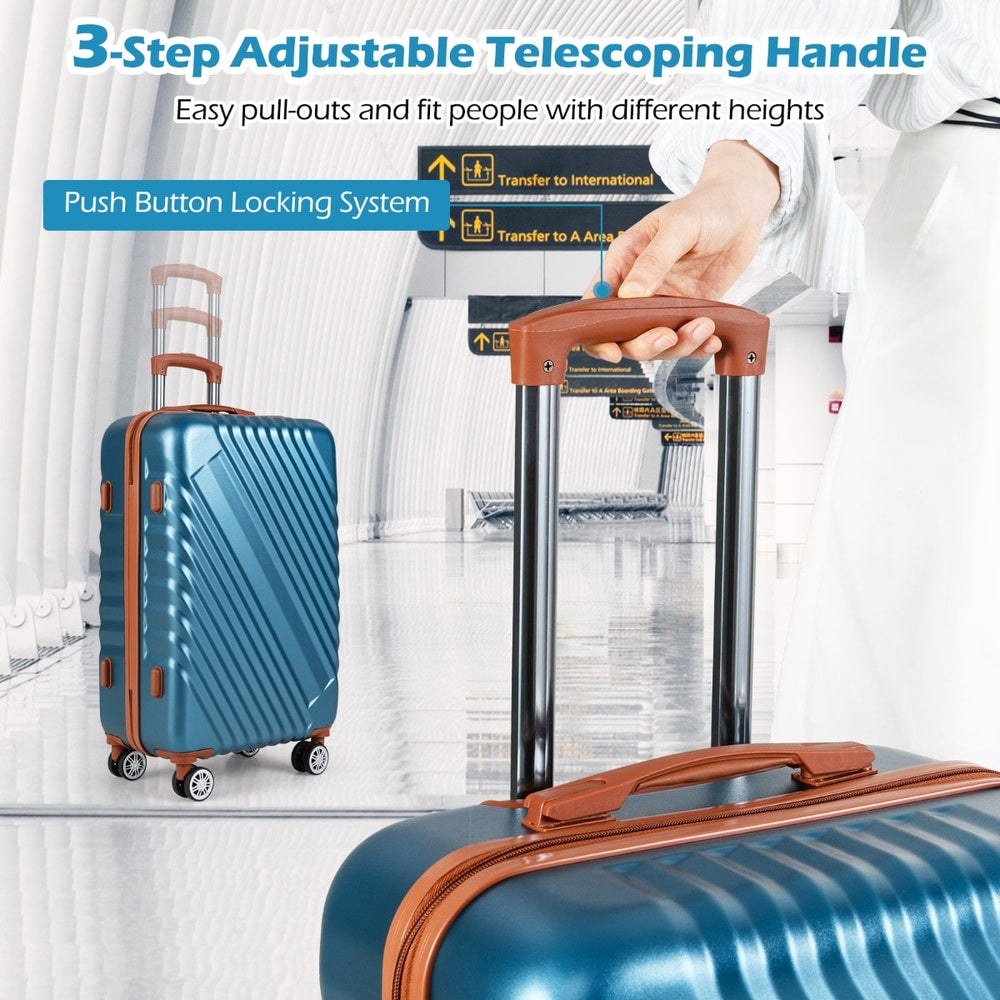 The camping suitcase handle being adjusted by a hand in an airport setting