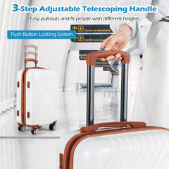 Close-up of the telescoping handle of a white suitcase being adjusted