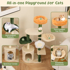 114CM Tall Cute Flower Multi-level Cat Tree with Sisal Post and Pad-Multicolor