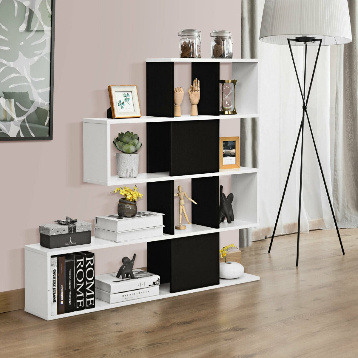5-Tier Display and Storage Bookshelf for Home and Office-Black and White