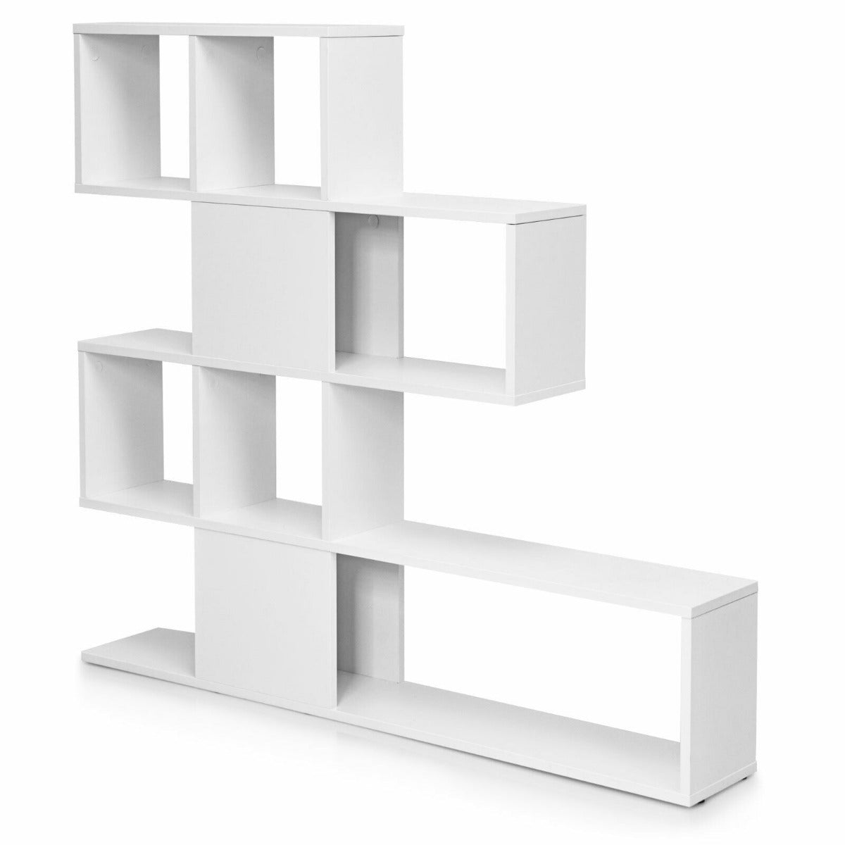 The white display and storage bookshelf from a side angle showing its structure
