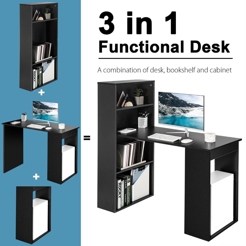 The office desk showing the three separate components that combine to form the unit
