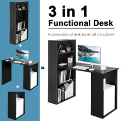The office desk showing the three separate components that combine to form the unit