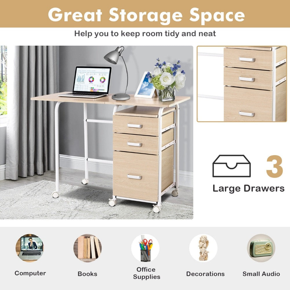 The computer desk offers great storage space with three large drawers for various items