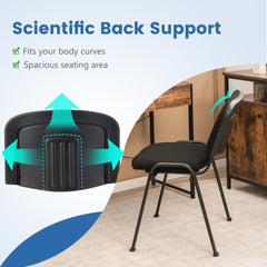 Close-up of the back support of a black conference chair with arrows indicating flexibility