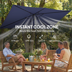 Outsunny 3 x 2 m Garden Parasol Umbrella with LED Solar Light, Parasol Cover, Outdoor Market Patio Umbrella, Navy Blue
