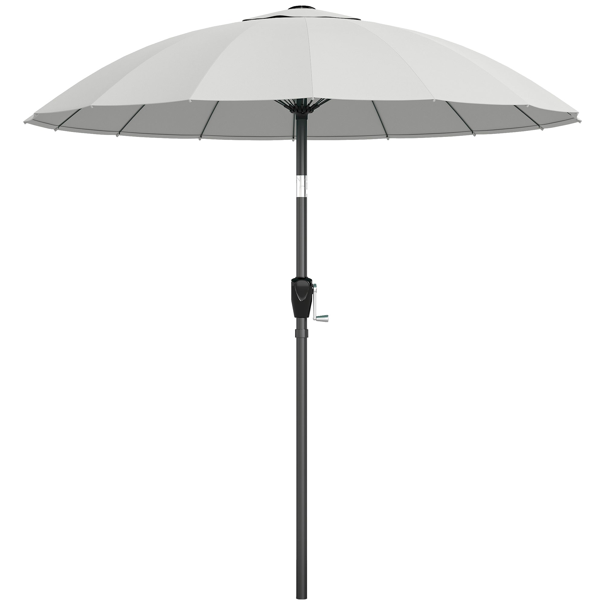Outsunny 2 m Shanghai Garden Parasol Umbrella with 16 Fibreglass Ribs, Outdoor Parasol Sun Shade with Crank & Tilt, Light Grey