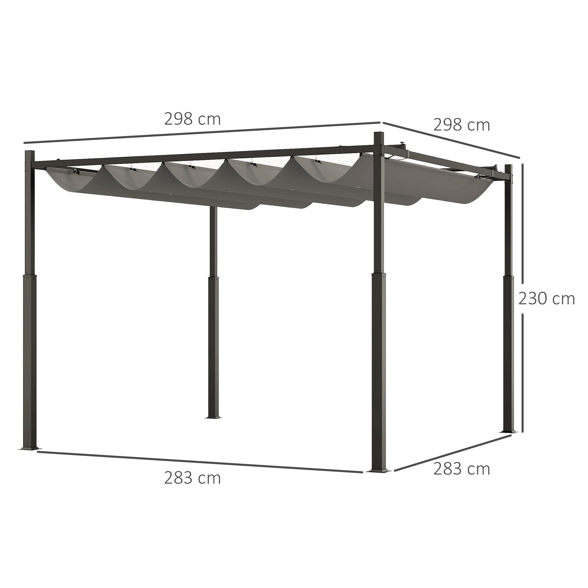 Outsunny 3 x 3(m) Metal Pergola with Retractable Roof and Magnetic Fixture, Outdoor Gazebo Garden Pergola Kit Sun Shade Canopy, UPF30+, 80mm Metal Column, Grey