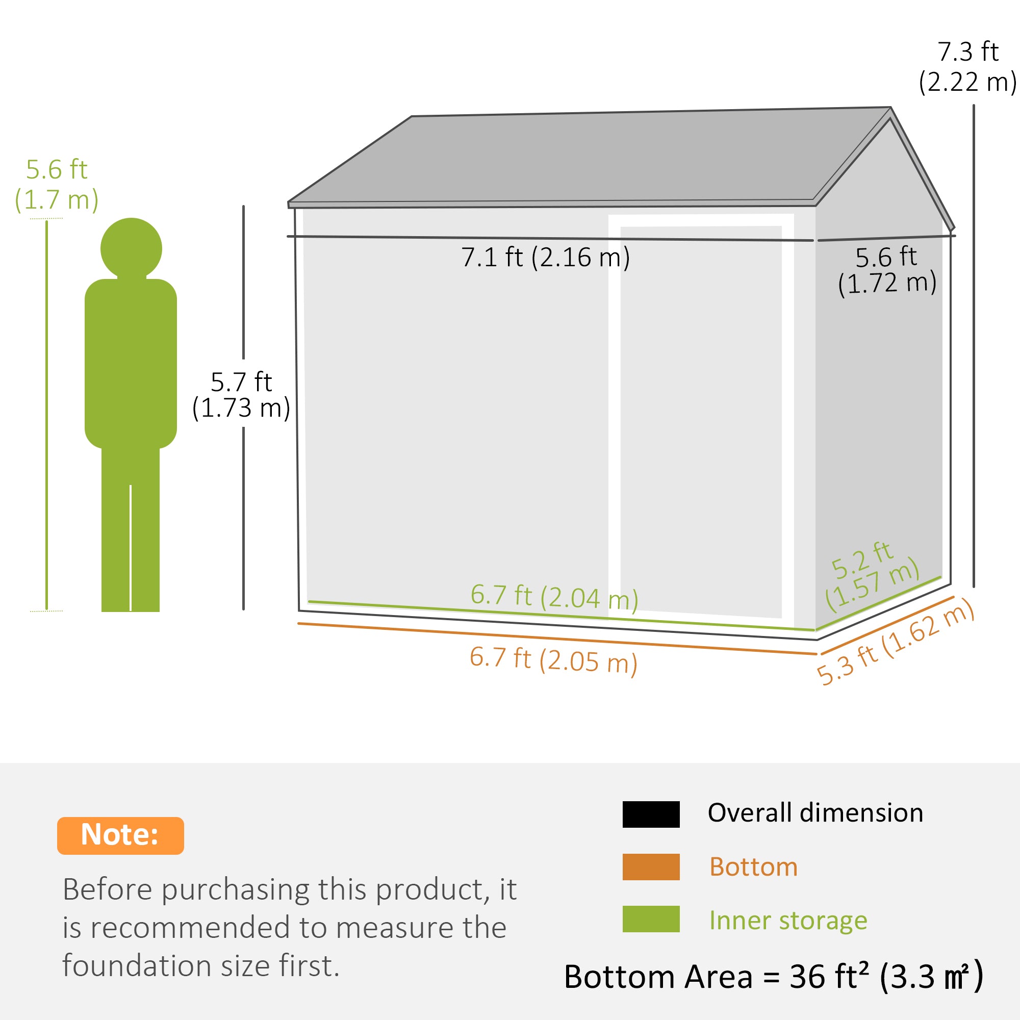 Outsunny 7 x 6ft Galvanised Garden Shed, with Latch - Dark Grey