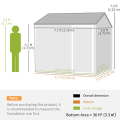 Outsunny 7 x 6ft Galvanised Garden Shed, with Latch - Dark Grey