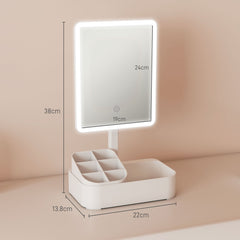 HOMCOM Makeup Mirror with Lights, Rechargeable Vanity Mirror w/ Touch Screen, 2 Lighting Modes and 180° Rotation, White