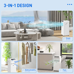 HOMCOM 9000 BTU Air Conditioning Unit, 3-in-1 Portable Air Conditioner, Dehumidifier, Cooling Fan with Remote Control, Digital Display, 2 Speeds, 24H Timer, Window Venting Kit, 28m²