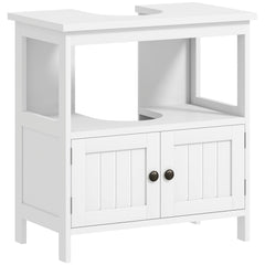 kleankin Pedestal Under Sink Cabinet with Double Doors, Modern Bathroom Vanity Storage Unit with Shelves, White