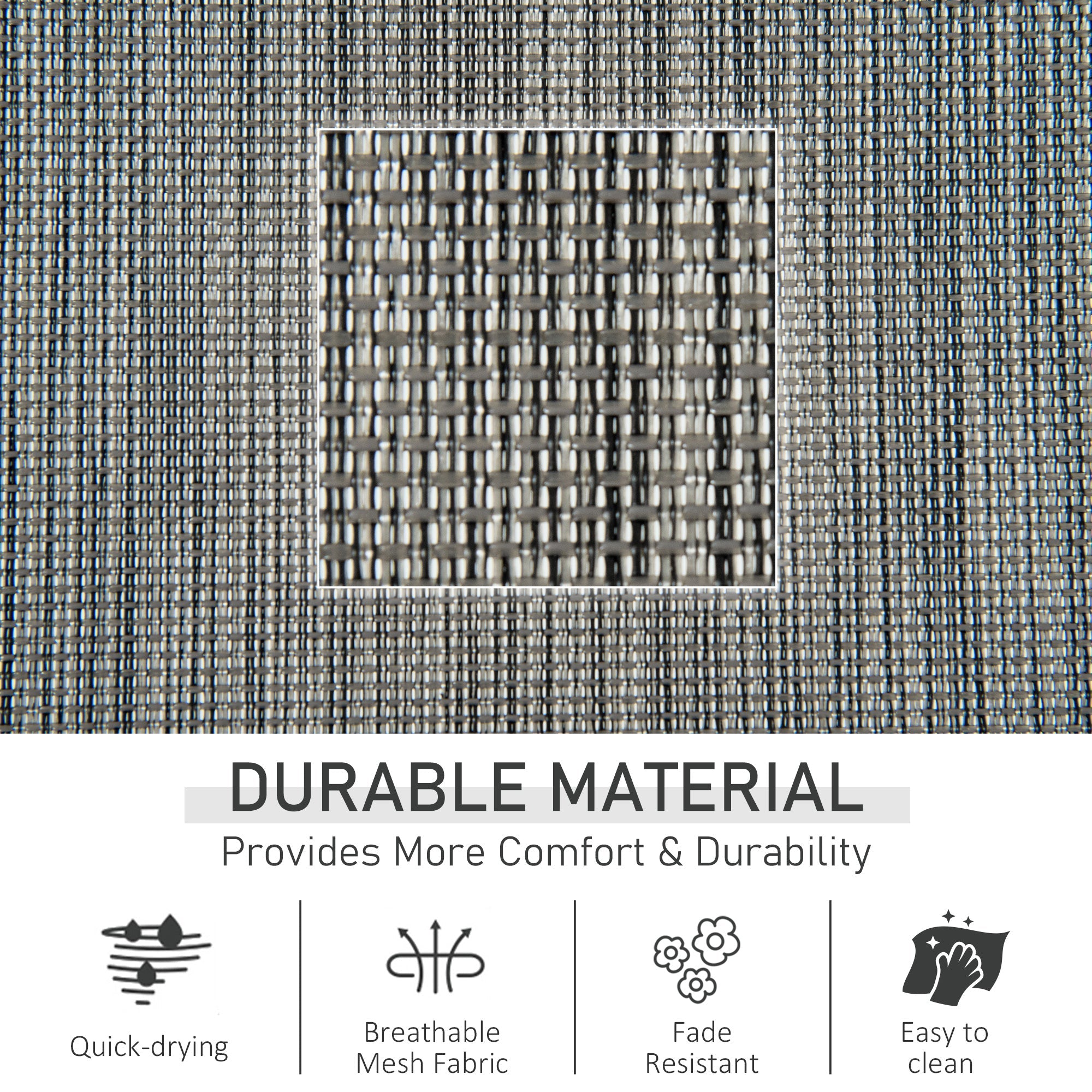 Outsunny Outdoor Garden Rocking Chair, Patio Sun Lounger Rocker Chair with Breathable Mesh Fabric, Removable Headrest Pillow, Armrest, Side Storage Bag, Dark Grey