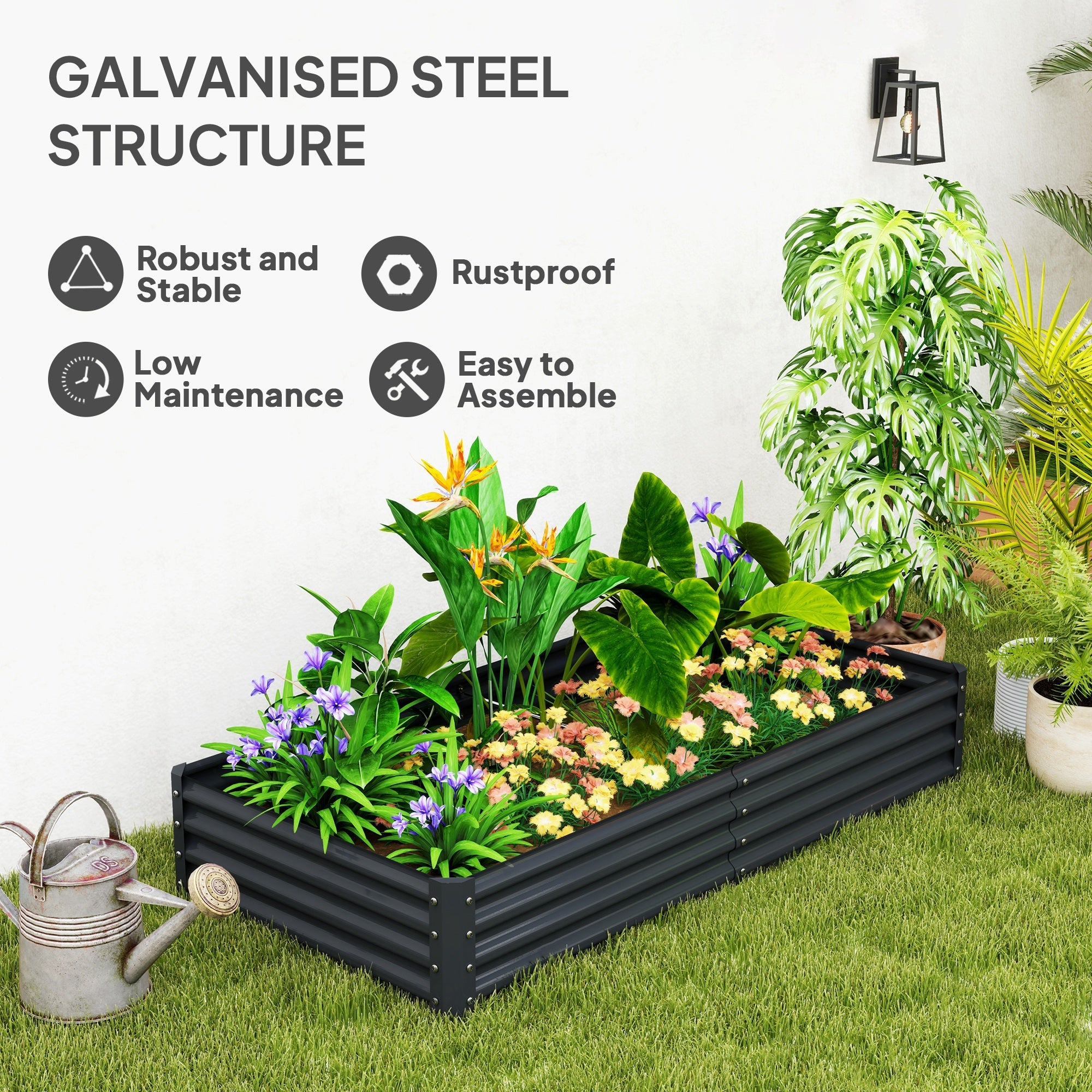 Outsunny 180 x 90cm Galvanised Steel Open Planter - 84H-211V00CG