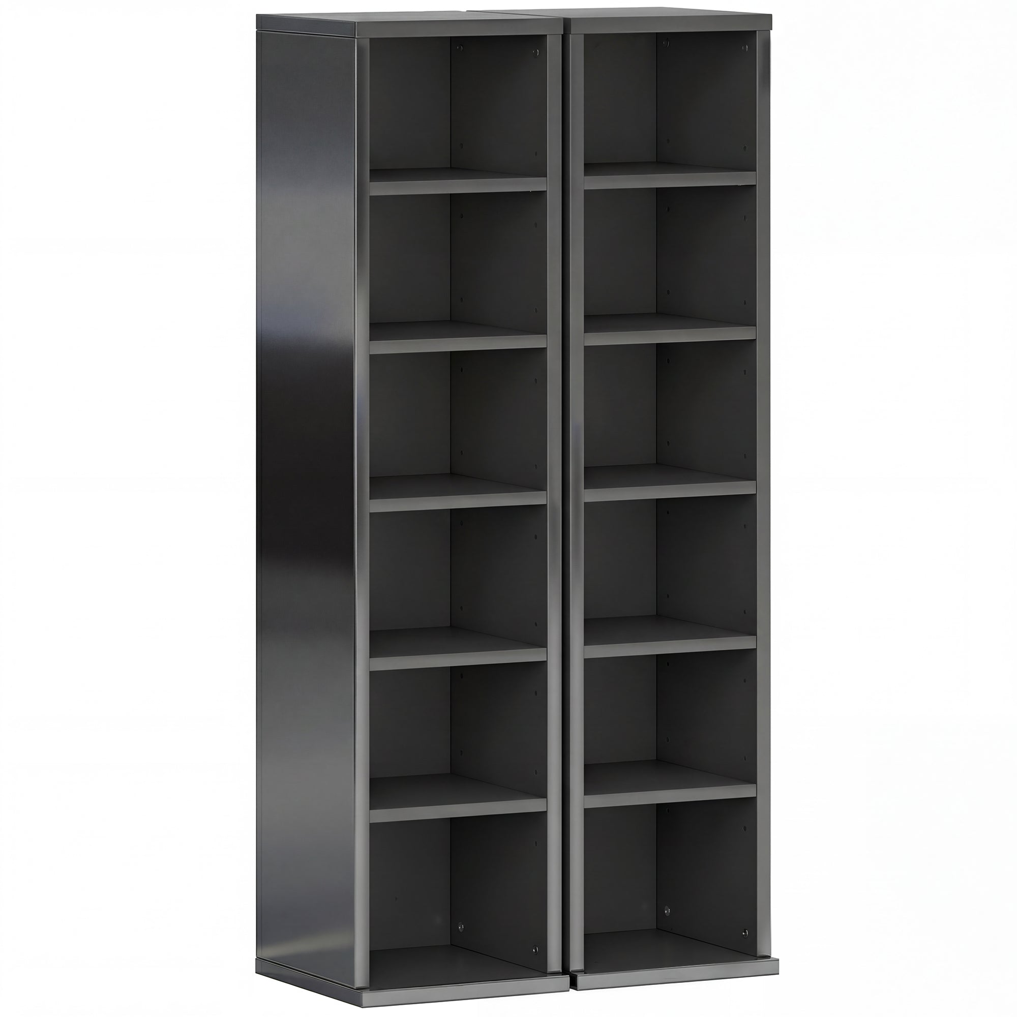 HOMCOM Set of 2 CD Media Display Shelf Unit Tower Rack with Adjustable Shelves, High Gloss Black